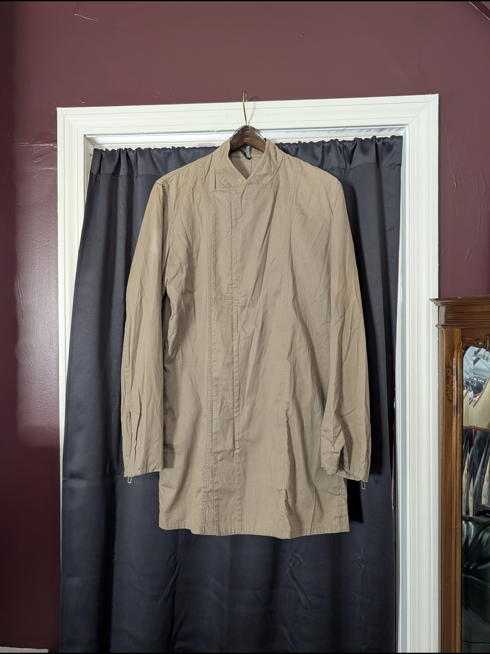 DIOR HOMME VTG Khaki Zip-up Double Breasted Trench Coat Military Jacket 46
